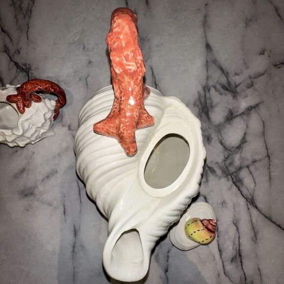 Fitz & Floyd Vintage 1989 Oceana Conch Shell Teapot W/lid & Seahell Creamer SET - Picture 3 of 16